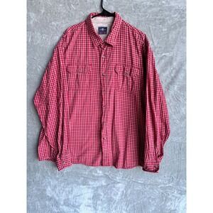 Wrangler Red Plaid Button Up‎ Shirt Mens 2XL Long Sleeve Cotton Workwear Top